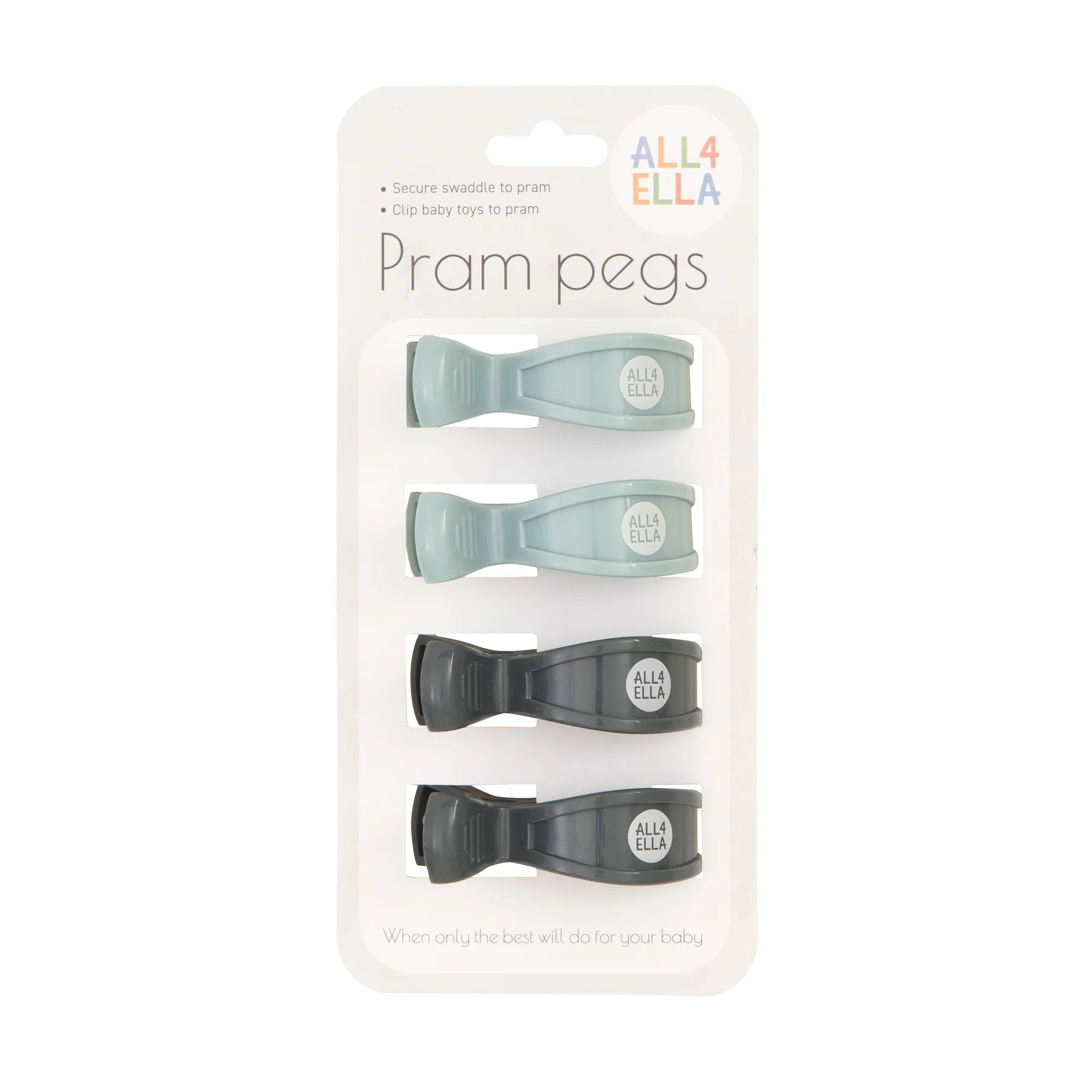 Pram Pegs 4pk - Blue/Charcoal