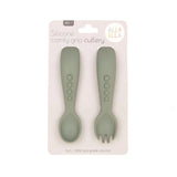 Silicone comfy grip cutlery – Spoon + Fork Set - Olive