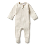 Organic Stripe Rib Zipsuit with Feet - Oatmeal