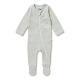 Organic Stripe Rib Zipsuit with Feet - Fern