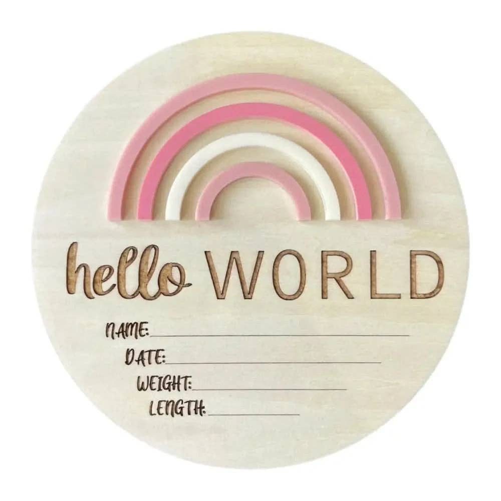 Hello World Rainbow Pretty Pinks - Birth Announcement