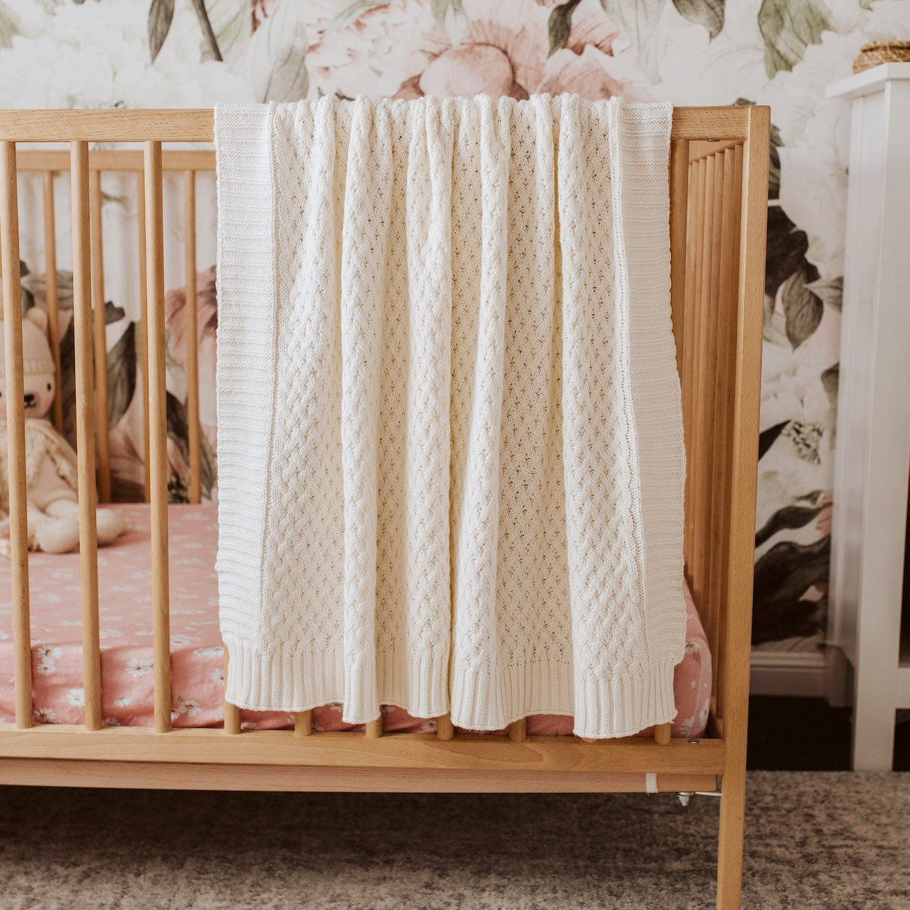 Diamond Knit Baby Blanket - Cream