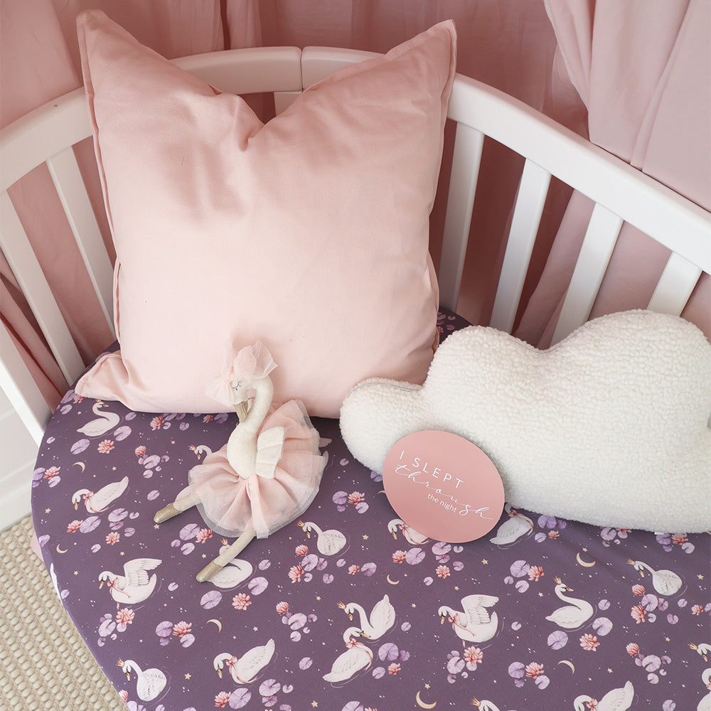 Fitted Cot Sheet - Midnight Swan